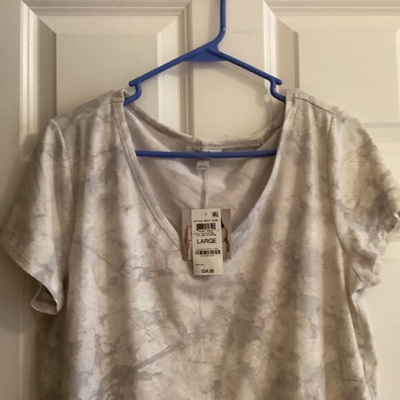 NWT. Jenni Brand Women’s Size L Short Sleeve PJ Top in Marled Grey Print - Picture 2 of 12